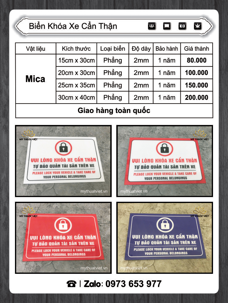 Biển Khóa Xe Cẩn Thận